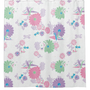 Rideaux De Douche Grues et fleurs en papier d'origine