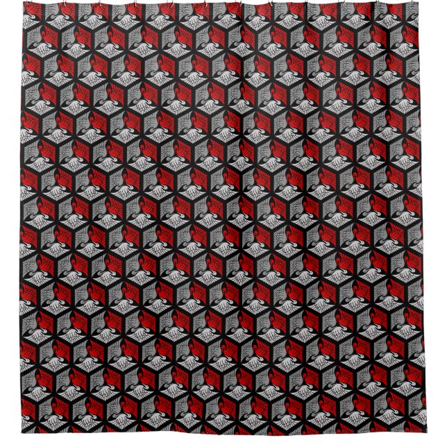 Rideaux De Douche Grues japonaises, rouge, gris / gris / noir (Devant)