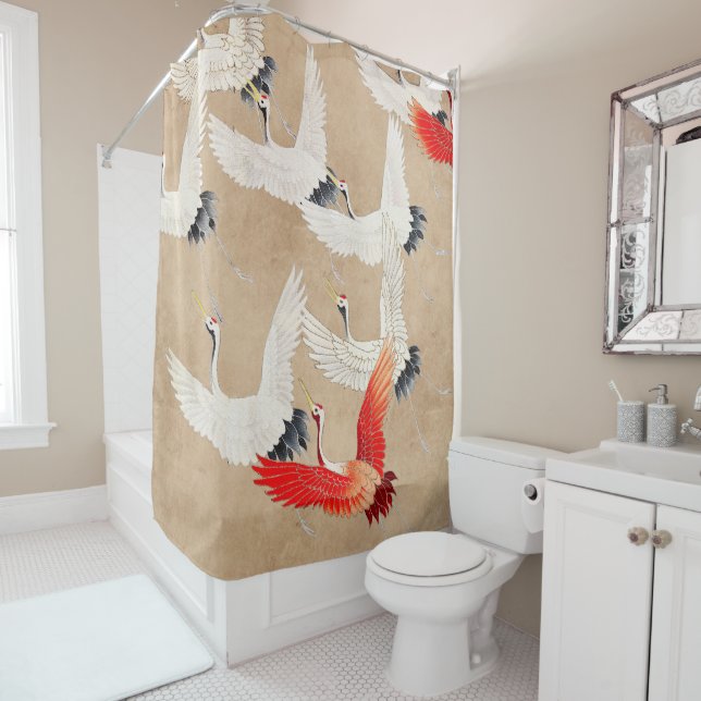 Rideaux De Douche Grues volantes japonaises (En situation)