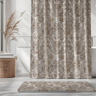 Rideaux De Douche Grunge Damassé Beige Rouille Brun Ocre Crème