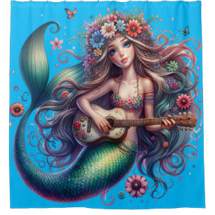 Rideaux De Douche "Guitare Serenade : la mélodie de Mermaid"