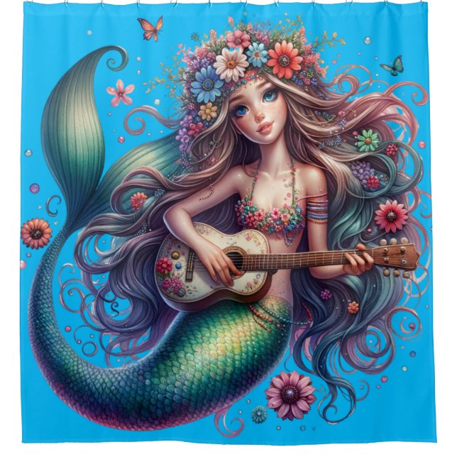 Rideaux De Douche "Guitare Serenade : la mélodie de Mermaid" (Devant)