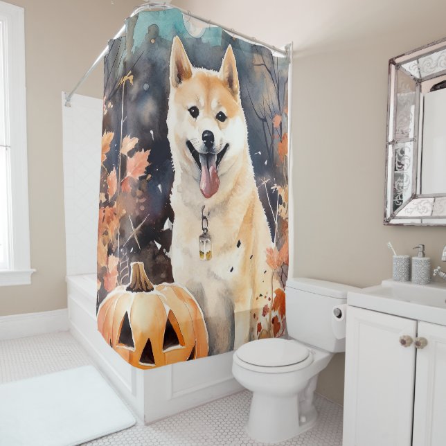 Rideaux De Douche Halloween Akita Avec Peur Citrouille (En situation)
