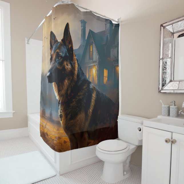 Rideaux De Douche Halloween berger allemand effroi (En situation)