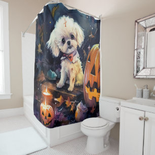 Rideaux De Douche Halloween Bichon Frise Avec La Peur Citrouille