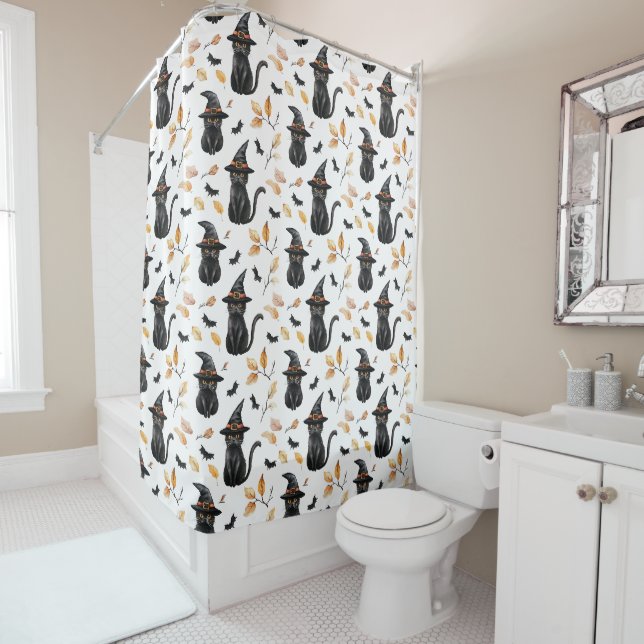 Rideaux De Douche Halloween Chat noir Motif - Chat de cuisine (En situation)