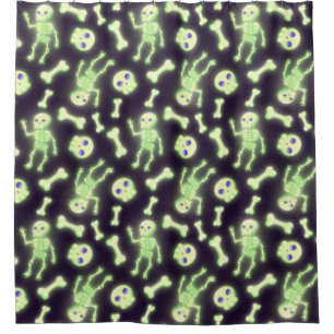Rideaux De Douche Halloween Cute Éffrayant Squelette brillant Os Crâ