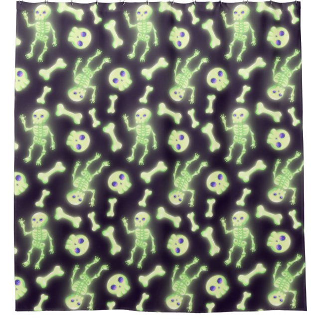 Rideaux De Douche Halloween Cute Éffrayant Squelette brillant Os Crâ (Devant)