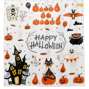 Rideaux De Douche Halloween design elements. Halloween cliparts with