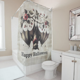 Rideaux De Douche Halloween Fleurs roses mal chauve Feuilles verts c