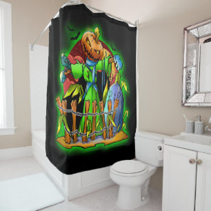 Rideaux De Douche Halloween Lady Scarecrow Citrouille Head RIP Bats