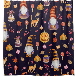 Rideaux De Douche Halloween lunatique : Gnomes et Citrouilles