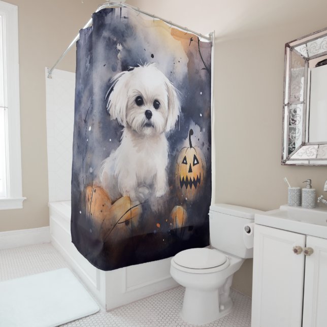 Rideaux De Douche Halloween Maltais Avec Peur Citrouille (En situation)