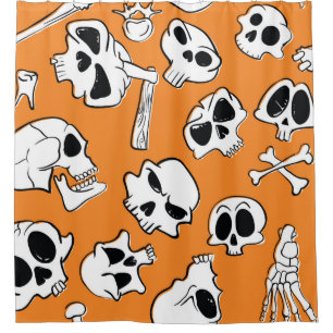 Rideaux De Douche Halloween motif sans couture avec crânes et os.