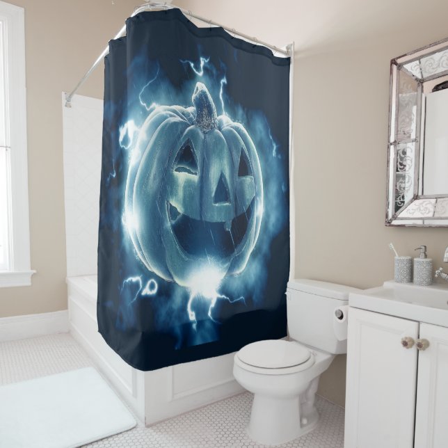 Rideaux De Douche Halloween Parti mal bleu Citrouille Horreur (En situation)