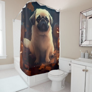 Rideaux De Douche Halloween Pekingese Avec Peur Citrouille