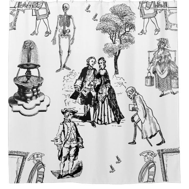 Rideaux De Douche halloween rococo baroque squelette toile crâne (Devant)