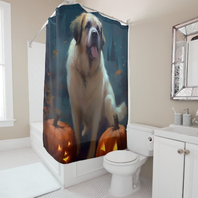 Rideaux De Douche Halloween Saint Bernard avec la peur Citrouille (En situation)