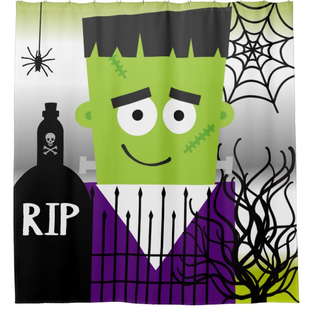 Rideaux De Douche Halloween Scary Frankenstein dans le cimetière (Devant)