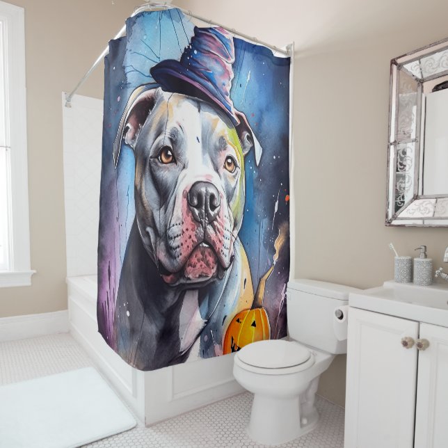 Rideaux De Douche Halloween Staffordshire Américain Avec Citrouilles (En situation)
