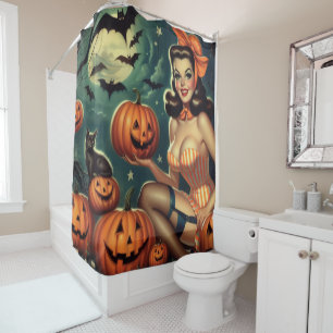 Rideaux De Douche Halloween vintage vers le haut