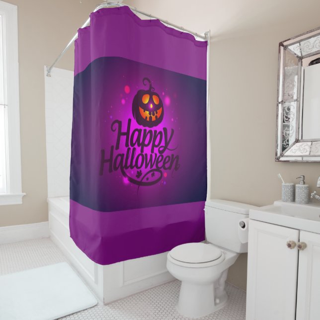 Rideaux De Douche Halloween violet heureux (En situation)