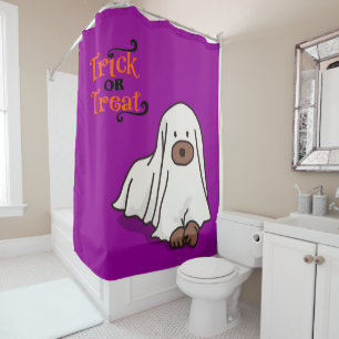 Rideaux De Douche Halloween Whimsical mignon chien fantôme pourpre
