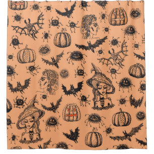 Rideaux De Douche Halloween Witch Silhouette : Motif de dessin animé