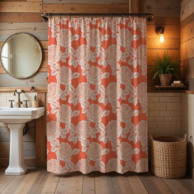 Rideaux De Douche Hand Drawn Peony Floral  (Créateur téléchargé)