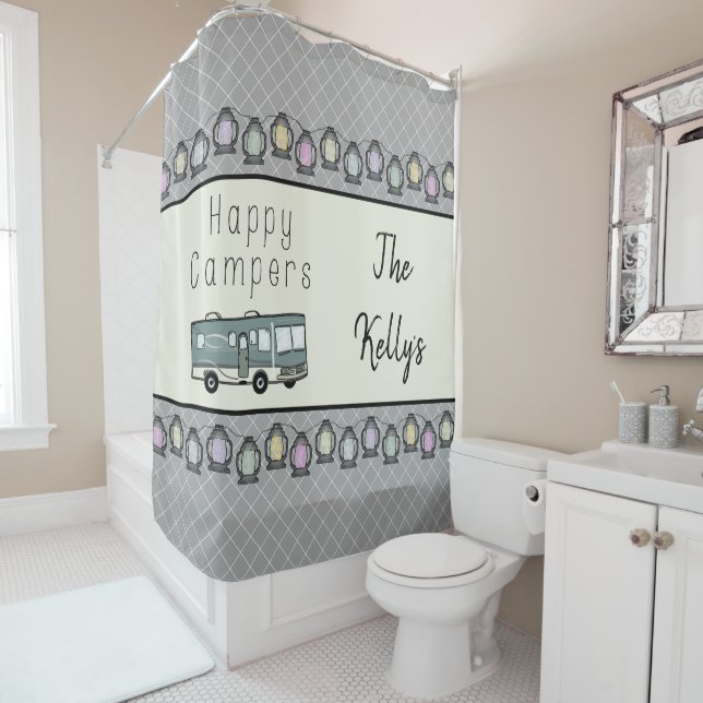 Rideaux De Douche Happy Campers RV personnalisé (En situation)