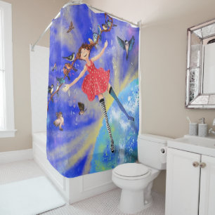Rideaux De Douche Happy Girl with Birds