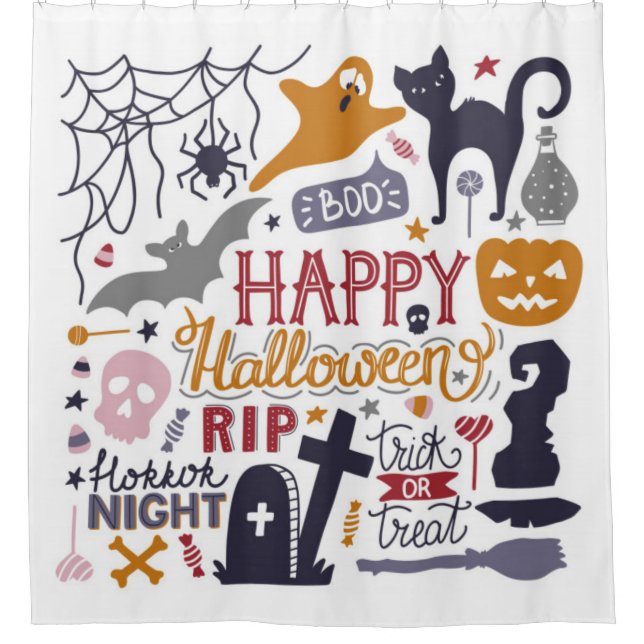 Rideaux De Douche Happy Halloween amusant et effrayant (Devant)