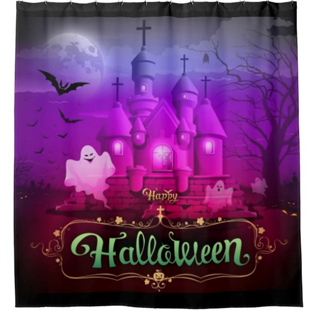 Rideaux De Douche Happy Halloween Éffrayant Haunted House (Devant)