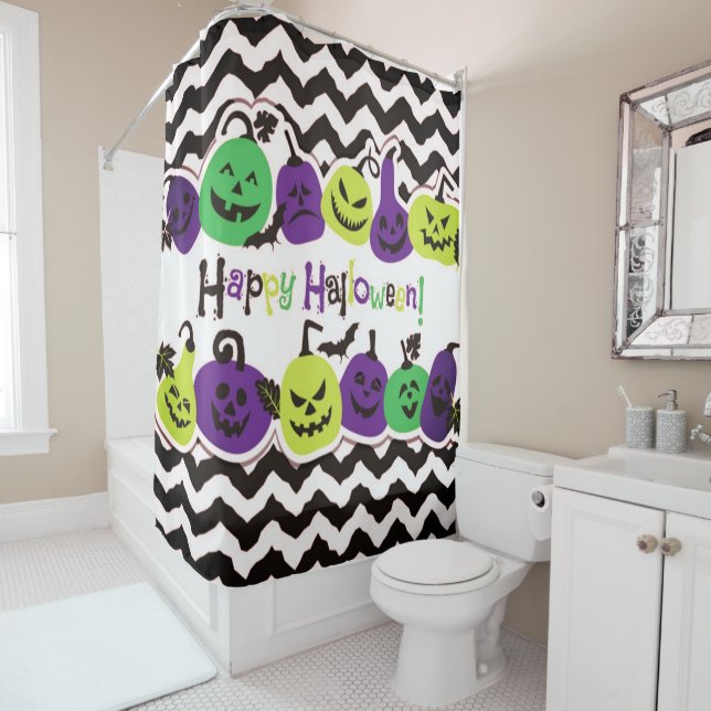 Rideaux De Douche Happy Halloween effrayantes citrouilles (En situation)