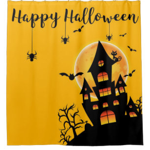 Rideaux De Douche Happy Halloween Maison Hantée Sur La Colline