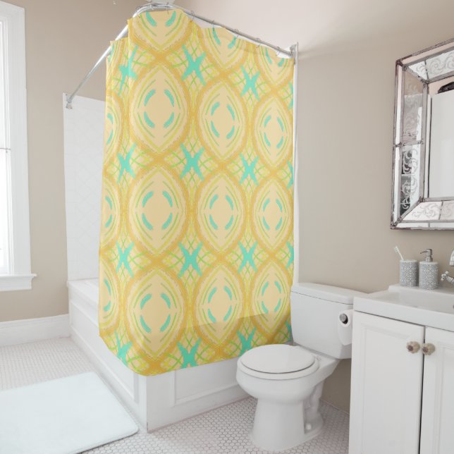 Rideaux De Douche Harmonie circulaire Colonnes motif jaune, beige (En situation)