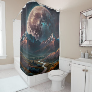 Rideaux De Douche Haut de la montagne vue sur la vallée avec Lune lo