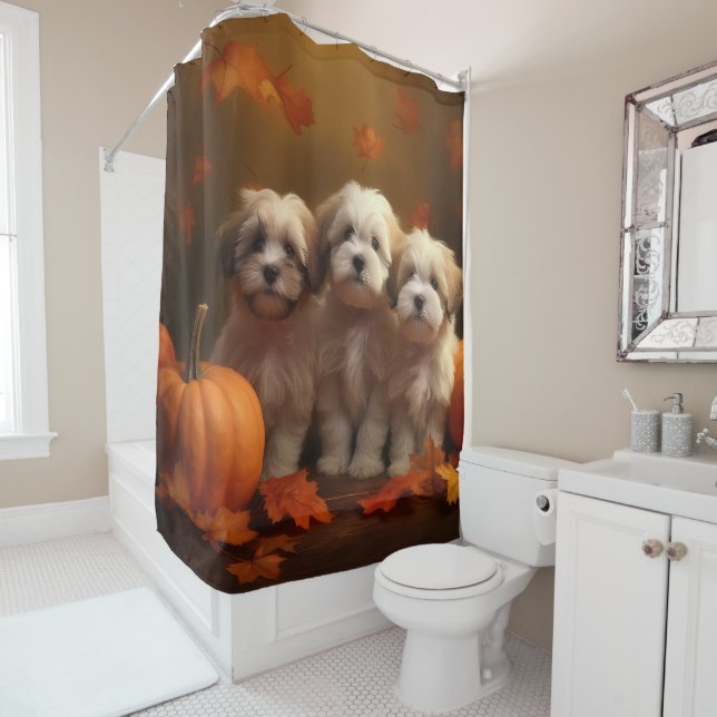 Rideaux De Douche Havanais chiot automne ravi Citrouille (En situation)