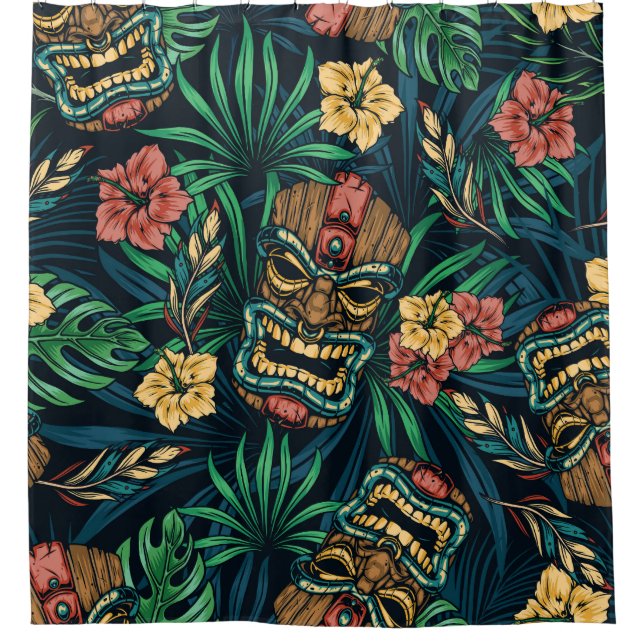 Rideaux De Douche Hawaï Tiki Masque Motif tropical (Devant)