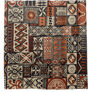 Rideaux De Douche Hawaiian style tapa tribal fabric abstract patchwo