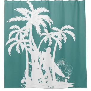 Rideaux De Douche Hawaiian Tropical Beach Surfing Design