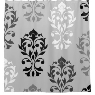 Rideaux De Douche Heart Damask Art I Black Grays Blanc