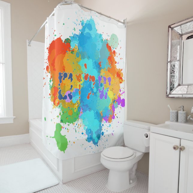 Rideaux De Douche Hébreu "Shalom" avec Arrière - plan de Peinture (En situation)