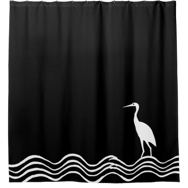 Rideaux De Douche Heron de grue Bain noir et blanc (Devant)