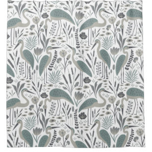 Rideaux De Douche Heron et marais Plantes gris monochrome