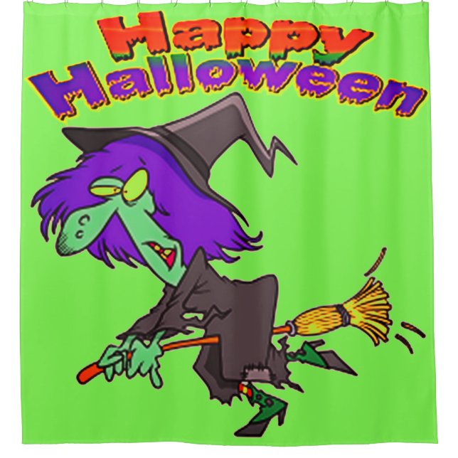Rideaux De Douche Heureuse sorcière volante Halloween (Devant)