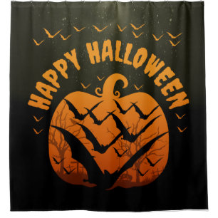 RIDEAUX DE DOUCHE HEUREUX HALLOWEEN BATS ET CITROUILLE