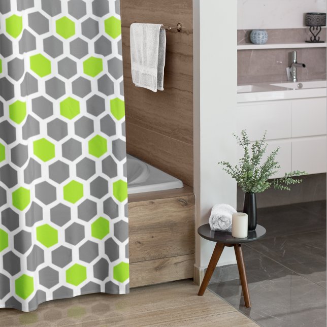 Rideaux De Douche Hexagon gris vert Lime moderne géométrique (Créateur téléchargé)