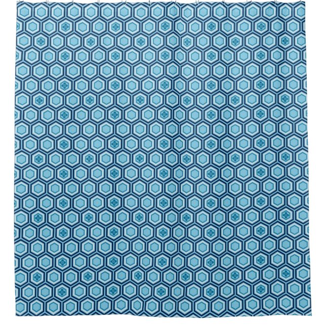 Rideaux De Douche Hexagonal Kimono Imprimer, Marine et Bleu clair (Devant)