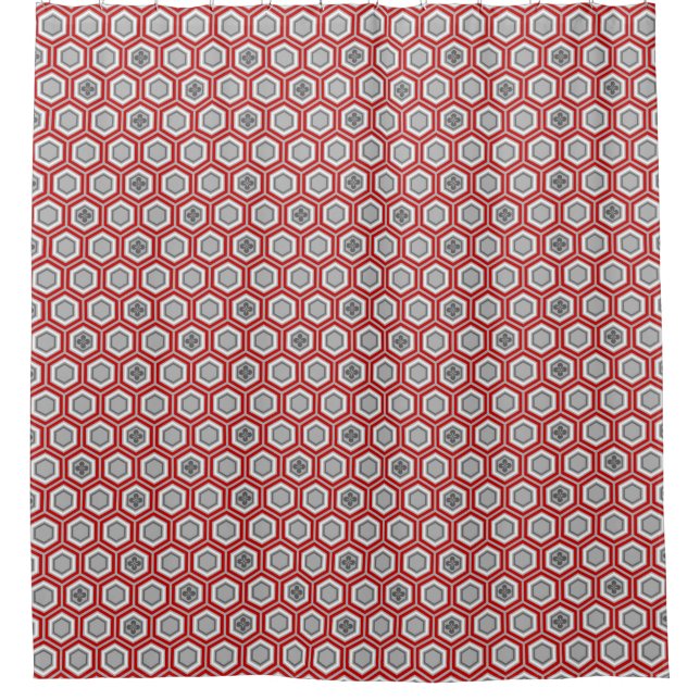 Rideaux De Douche Hexagonal Kimono Imprimer, rouge et gris / gris (Devant)